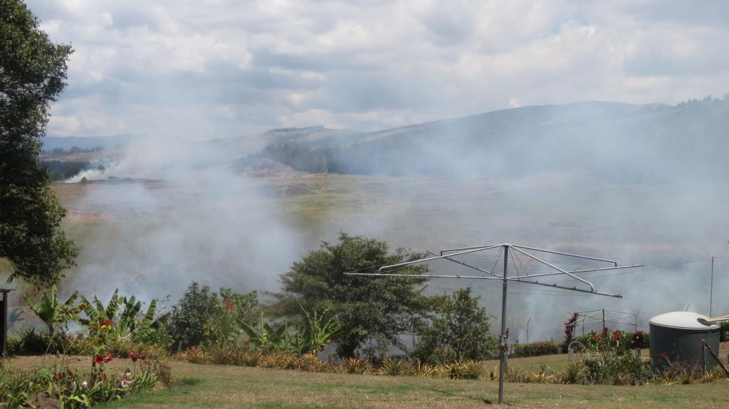 As we've mentioned on our facebook page, Papua New Guinea is in the middle of a drought. Some Papua New Guineans believe that burning can bring rain - the smoke rises and brings clouds. Whatever the reason, many Papua New Guineans aroun us are burning the grass. This week one of the fires was close to the portion of the perimeter fence near our house. 