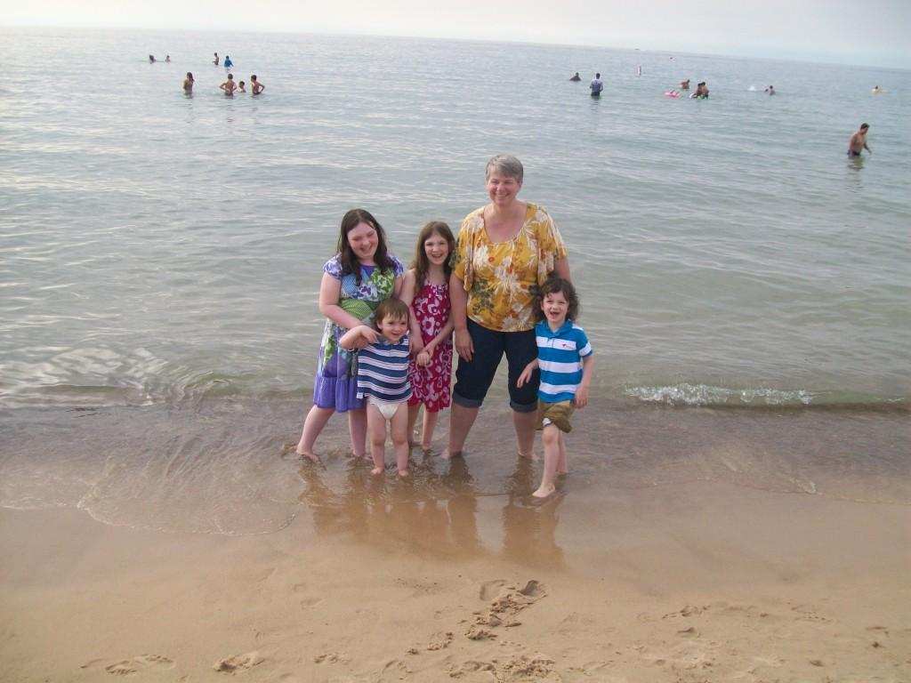 My mom and the older 4 kids at our spur-of-the-moment visit to Lake Michigan