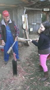 Makaylah making a cedar peg